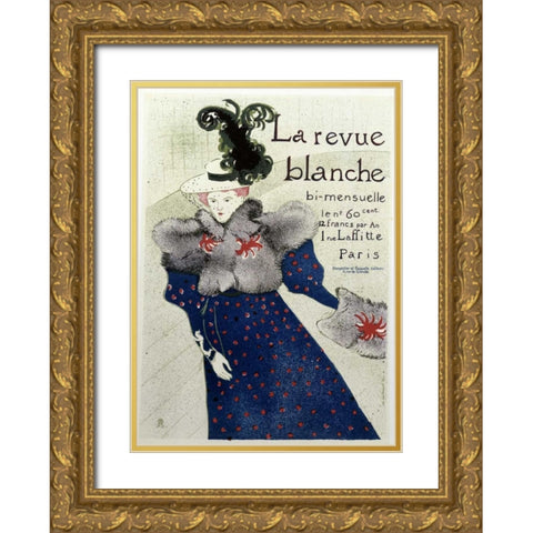 La Revue Blanche Gold Ornate Wood Framed Art Print with Double Matting by Toulouse-Lautrec, Henri