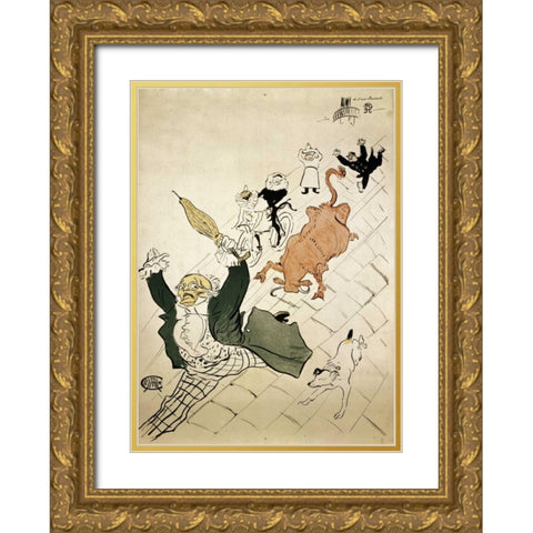 La Vache Enragee Gold Ornate Wood Framed Art Print with Double Matting by Toulouse-Lautrec, Henri