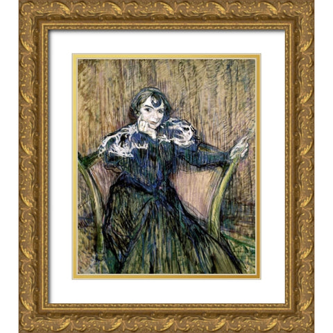 Madame Berthe Bady Gold Ornate Wood Framed Art Print with Double Matting by Toulouse-Lautrec, Henri