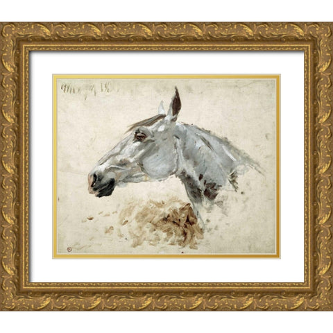 Testo Di Cavallo Gold Ornate Wood Framed Art Print with Double Matting by Toulouse-Lautrec, Henri
