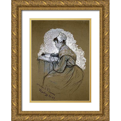 The Authoress of St. Lazare Gold Ornate Wood Framed Art Print with Double Matting by Toulouse-Lautrec, Henri