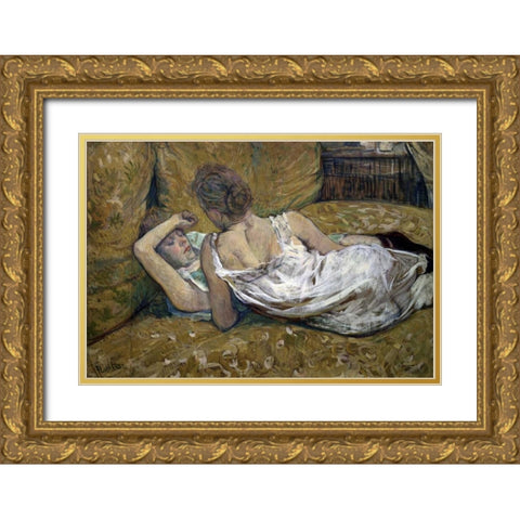 Two Friends Gold Ornate Wood Framed Art Print with Double Matting by Toulouse-Lautrec, Henri