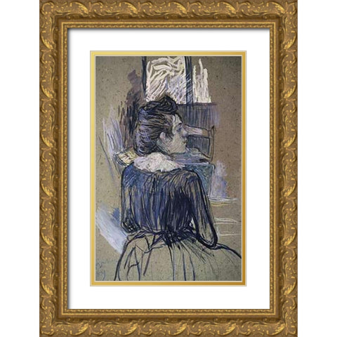 Woman At The Widow Gold Ornate Wood Framed Art Print with Double Matting by Toulouse-Lautrec, Henri