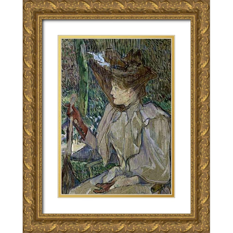 Woman With Gloves Gold Ornate Wood Framed Art Print with Double Matting by Toulouse-Lautrec, Henri