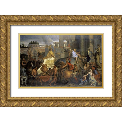 Alexanders Entrance Into Babylon Gold Ornate Wood Framed Art Print with Double Matting by Le Brun, Charles