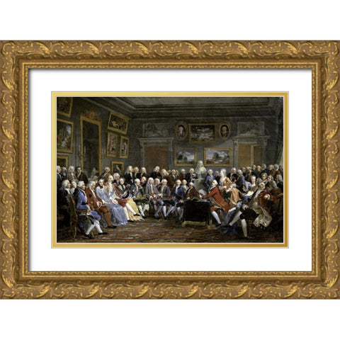 Reading of The Tragedy of Voltaire In Thesalon of Mrs. Jeoffrin Gold Ornate Wood Framed Art Print with Double Matting by Lemonnier, Anicet Charles Gabriel