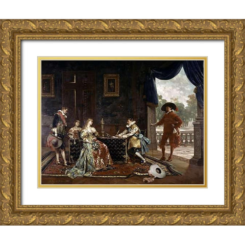 Signing a Marriage Contract at Court of Louis XIV Gold Ornate Wood Framed Art Print with Double Matting by Lesrel, Adolphe Alexandre