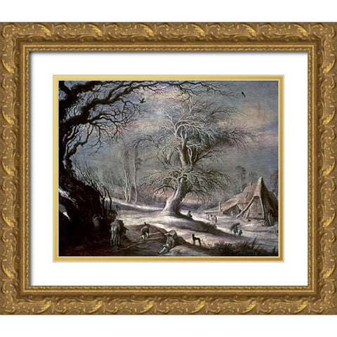 Winter Scene Gold Ornate Wood Framed Art Print with Double Matting by Leytens, Gysbrecht