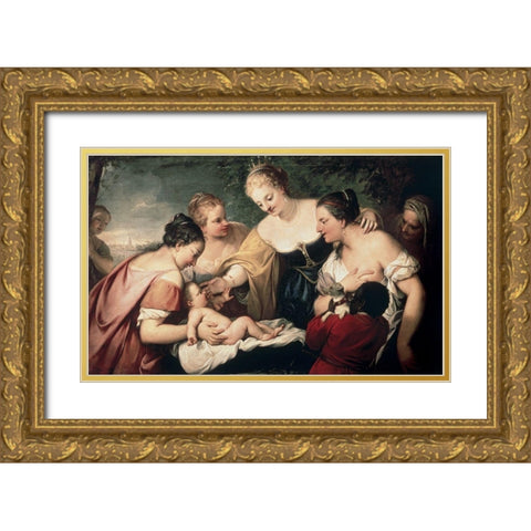 Finding of Moses Gold Ornate Wood Framed Art Print with Double Matting by Liberi, Pietro