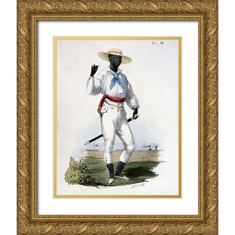 Black Man of The Vera Cruz Region Gold Ornate Wood Framed Art Print with Double Matting by Linati, C.