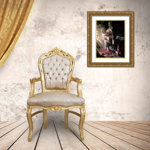 Christ in the Garden Gold Ornate Wood Framed Art Print with Double Matting by Liss, Johann