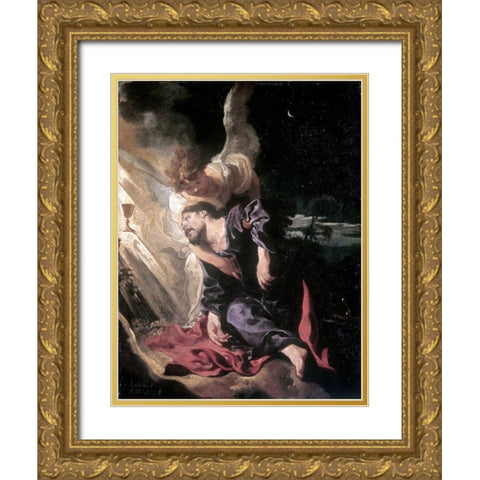 Christ in the Garden Gold Ornate Wood Framed Art Print with Double Matting by Liss, Johann