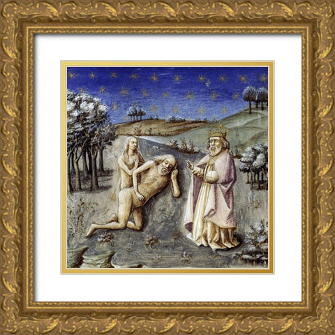 Adam and Eve From Speculum Humanae Salvationis Gold Ornate Wood Framed Art Print with Double Matting by Ludolf of Saxony,