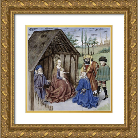 Nativity With Three Kings Gold Ornate Wood Framed Art Print with Double Matting by Ludolf of Saxony,