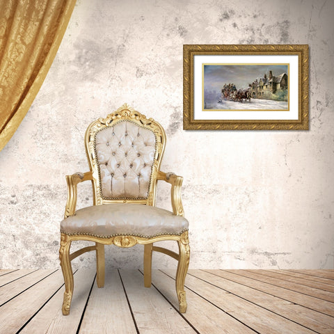 Salisbury In Winter: Coach Arrives at The Star Inn Gold Ornate Wood Framed Art Print with Double Matting by Maggs, John Charles