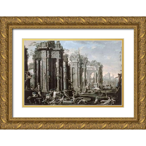 The Bacchanal Gold Ornate Wood Framed Art Print with Double Matting by Magnasco, Alessandro