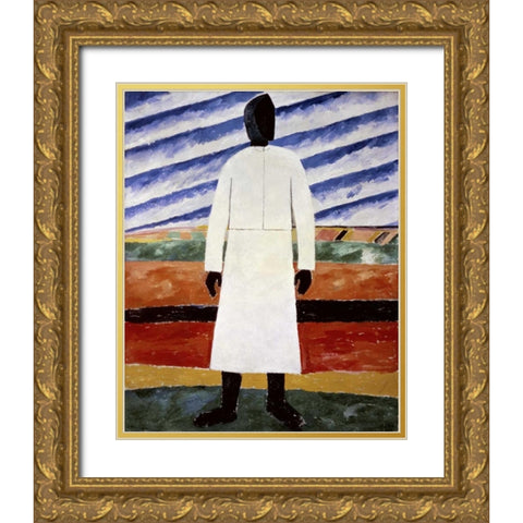 Farmer Gold Ornate Wood Framed Art Print with Double Matting by Malevich, Kazimir