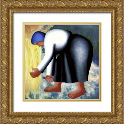 Farmers Wife II Gold Ornate Wood Framed Art Print with Double Matting by Malevich, Kazimir