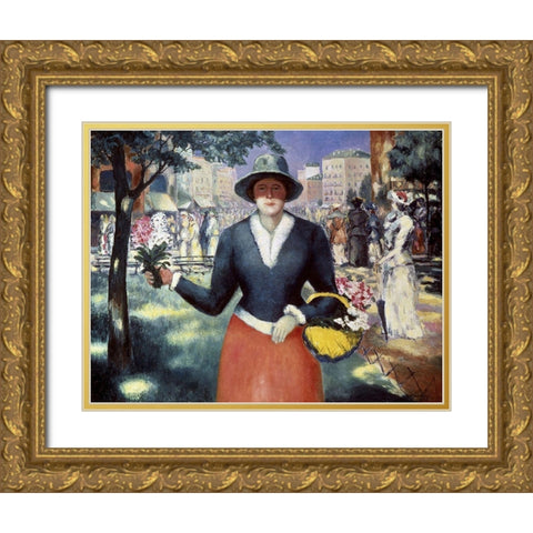 Flower Girl Gold Ornate Wood Framed Art Print with Double Matting by Malevich, Kazimir