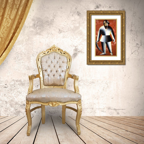 Mower Gold Ornate Wood Framed Art Print with Double Matting by Malevich, Kazimir
