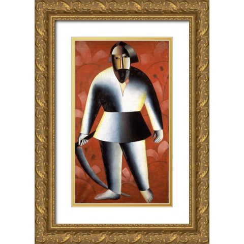 Mower Gold Ornate Wood Framed Art Print with Double Matting by Malevich, Kazimir