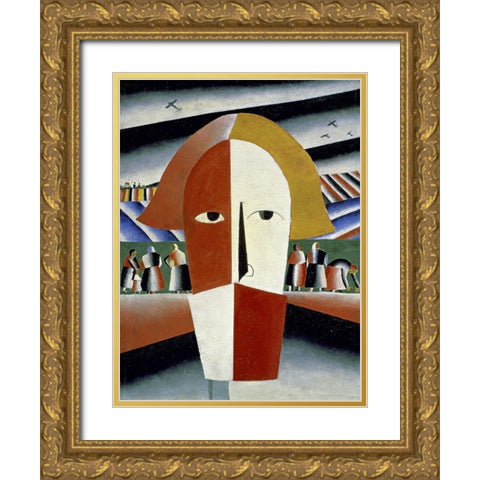 Peasants Head Gold Ornate Wood Framed Art Print with Double Matting by Malevich, Kazimir