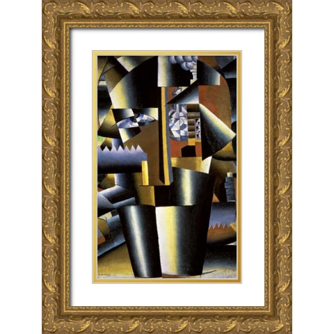 Portrait of The Artist, I. Klyun Gold Ornate Wood Framed Art Print with Double Matting by Malevich, Kazimir