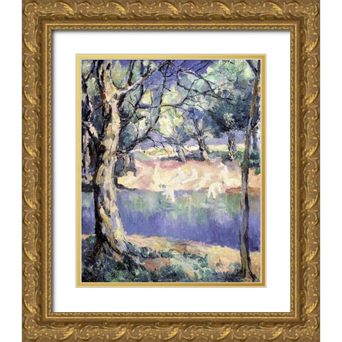 River In The Forest Gold Ornate Wood Framed Art Print with Double Matting by Malevich, Kazimir