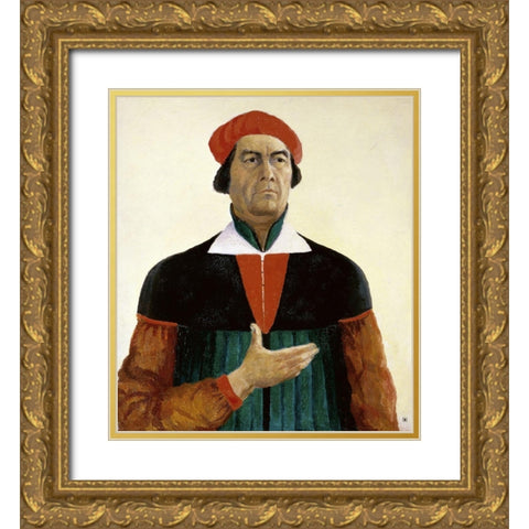 Self-Portrait Gold Ornate Wood Framed Art Print with Double Matting by Malevich, Kazimir