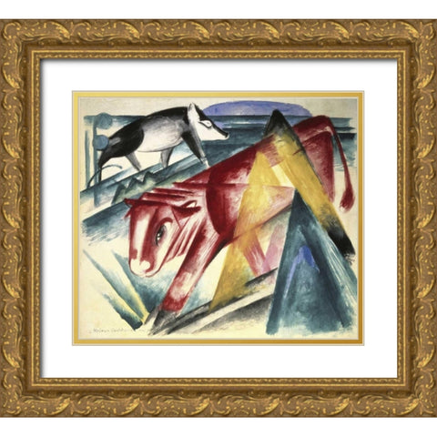 Animals Gold Ornate Wood Framed Art Print with Double Matting by Marc, Franz