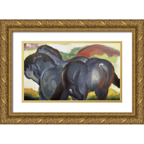 Little Blue Horses Gold Ornate Wood Framed Art Print with Double Matting by Marc, Franz