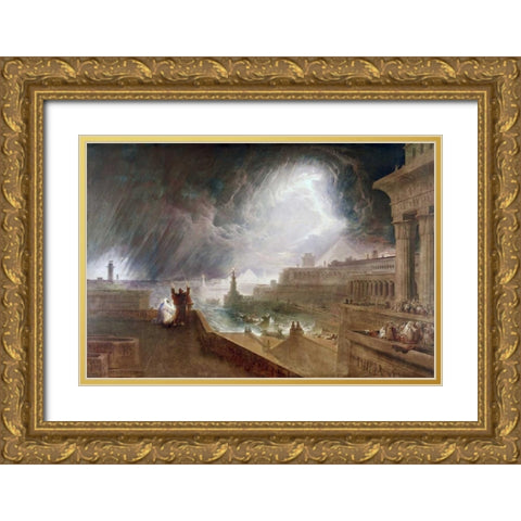Seventh Plague of Egypt Gold Ornate Wood Framed Art Print with Double Matting by Martin, John