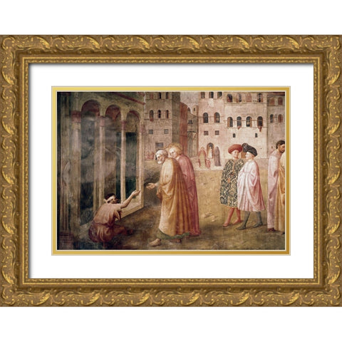 Healing of The Cripple Gold Ornate Wood Framed Art Print with Double Matting by Masaccio,