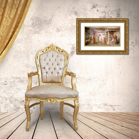 Healing of The Cripple and The Resurrection of Tabitha Gold Ornate Wood Framed Art Print with Double Matting by Masaccio,