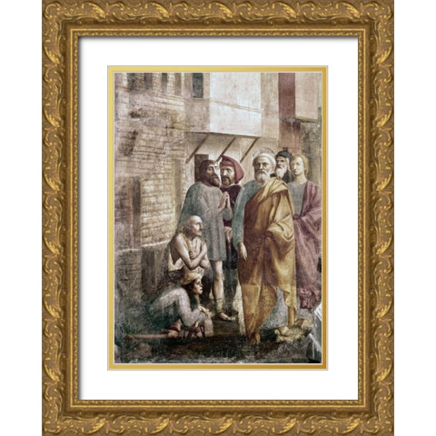 St. Peter Healing The Sick With His Shadow Gold Ornate Wood Framed Art Print with Double Matting by Massaccio