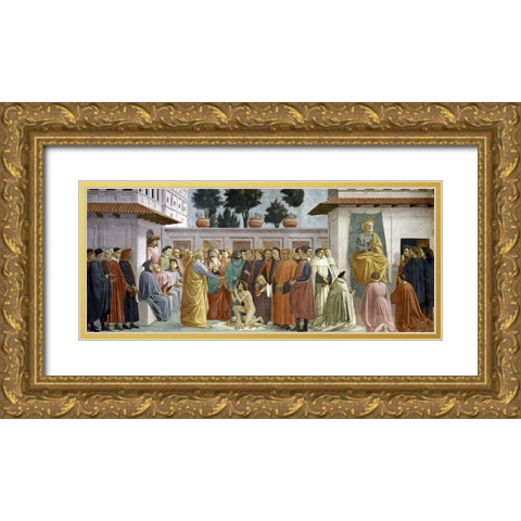 St. Peter Resurrects The Child of Theophilus Gold Ornate Wood Framed Art Print with Double Matting by Masaccio,