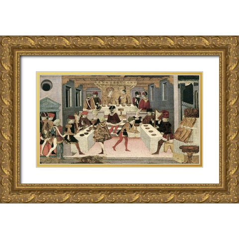 Story of Alatiel - Detail Gold Ornate Wood Framed Art Print with Double Matting by Master of Jarves Cassoni,