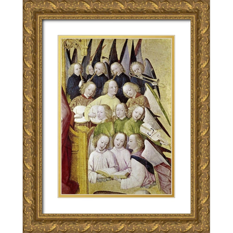 Choir of Angels - Detail-Life of The Virgin Gold Ornate Wood Framed Art Print with Double Matting by Master of Life of the Virgin,