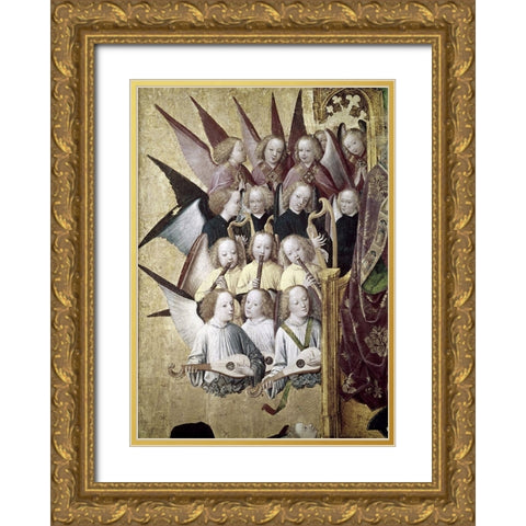 The Coronation of The Virgin (Detail): Choir of Angels Gold Ornate Wood Framed Art Print with Double Matting by Master of Life of the Virgin,