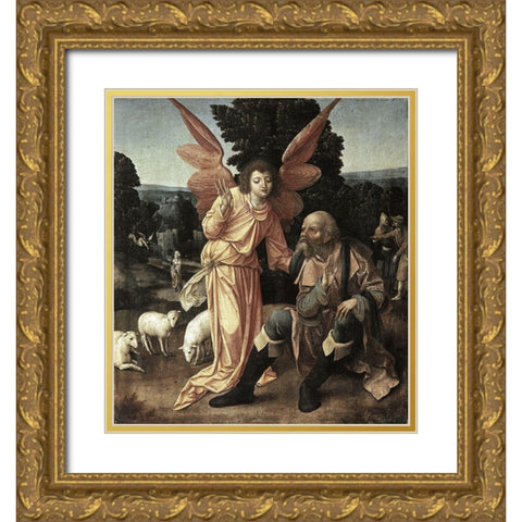 Annunciation To Joachim Gold Ornate Wood Framed Art Print with Double Matting by Master of Luebeck,