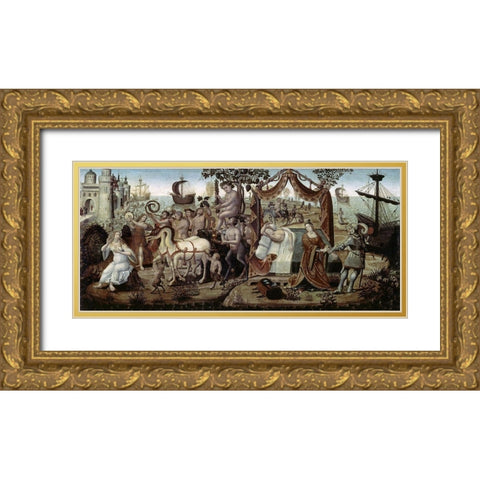 Ariadne at Naxos Gold Ornate Wood Framed Art Print with Double Matting by Master of the Cassoni,
