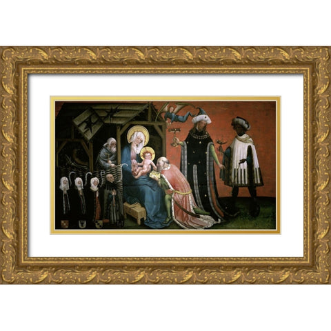 Adoration of The Magi Gold Ornate Wood Framed Art Print with Double Matting by Master of the Donors,