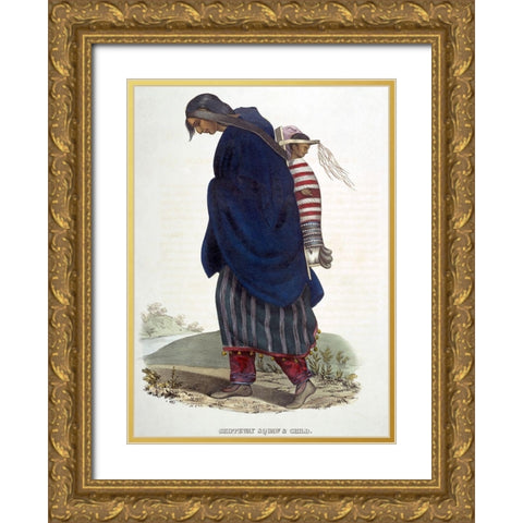 Chippeway Squaw and Child Gold Ornate Wood Framed Art Print with Double Matting by McKenney, Thomas Lorraine