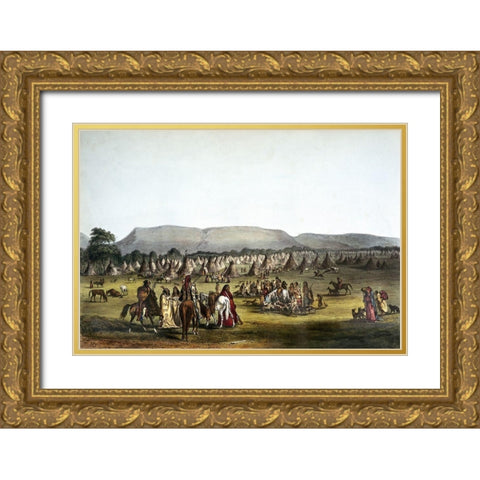 Encampment of Piekann Indians Near Fort Mckenzie Gold Ornate Wood Framed Art Print with Double Matting by McKenney, Thomas Lorraine