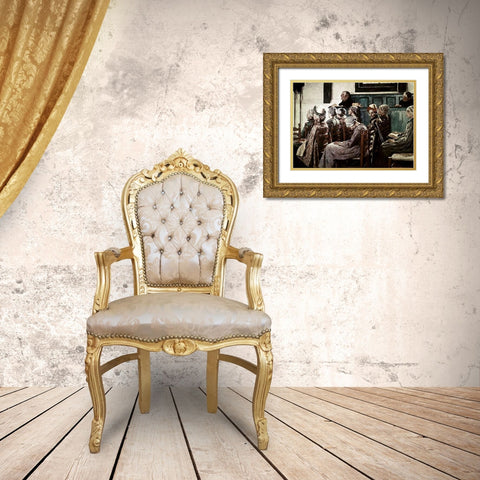 Sermon Gold Ornate Wood Framed Art Print with Double Matting by Melchers, Gari
