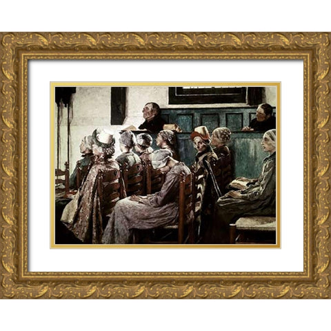Sermon Gold Ornate Wood Framed Art Print with Double Matting by Melchers, Gari