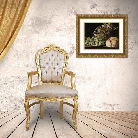 Still Life With Figs Gold Ornate Wood Framed Art Print with Double Matting by Melendez, Luis Egidio