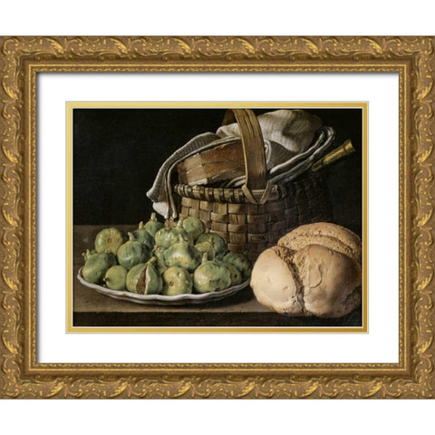 Still Life With Figs Gold Ornate Wood Framed Art Print with Double Matting by Melendez, Luis Egidio