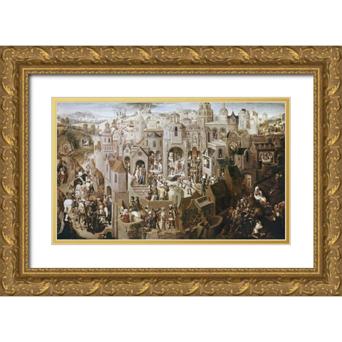 Passion of Christ Gold Ornate Wood Framed Art Print with Double Matting by Memling, Hans