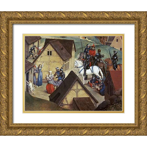 Slaughter of The Innocents Gold Ornate Wood Framed Art Print with Double Matting by Memling, Hans